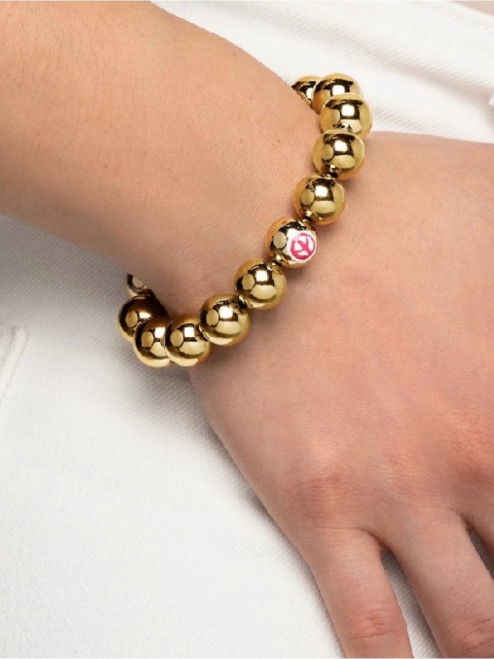 Mayamar Gold Beaded Bracelet with Pink Peace Accent (nwt)